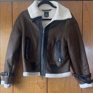 Wild Fable Brown Teddy Jacket with White Accents